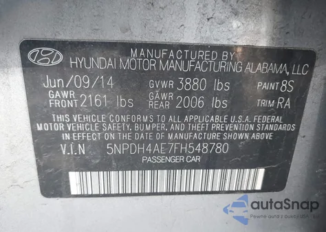 2015 Hyundai Elantra Se z USA, uszkodzony, nr VIN 5NPDH4AE7FH548780